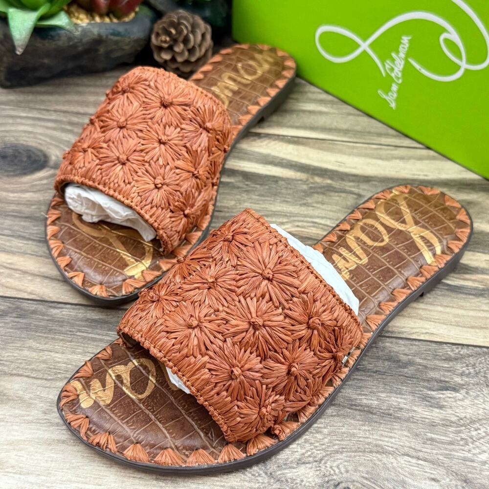 NIB Sam Edelman Giovanna Rust Raffia Flat Slide Sandal 7M
